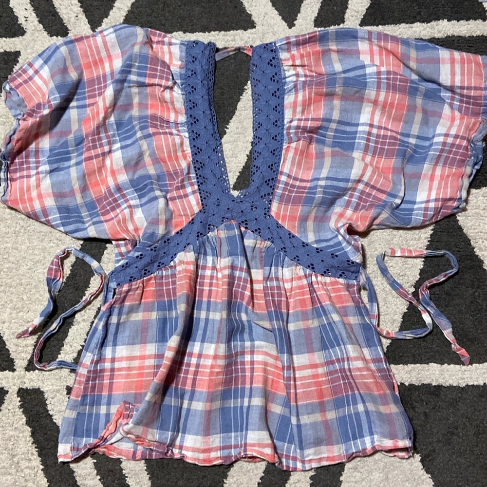 free people plaid boxy blouse